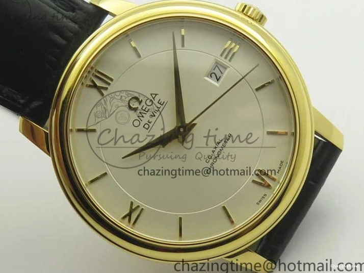 0429 UrbanChic De Ville YG MKF 1:1 Best Edition Silver Dial YG Markers on Black Leather Strap MIYOTA 9015 V 8048